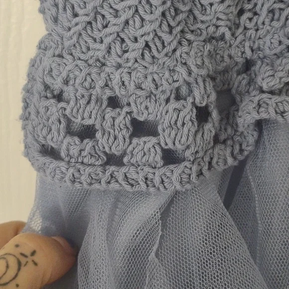 Fairy crochet balletcore ruffle/tulle/tutu flowy blue dress S/M - Picture 4 of 8